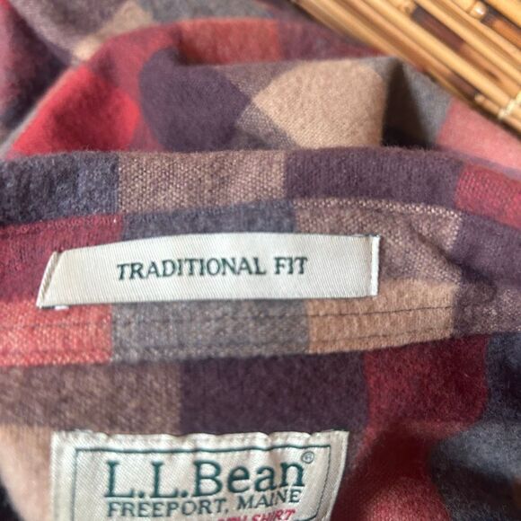 LL Bean Chamois Cloth Flannel Shirt Large Tall (LT) Heavy Fall Orange and Black - Picture 3 of 6